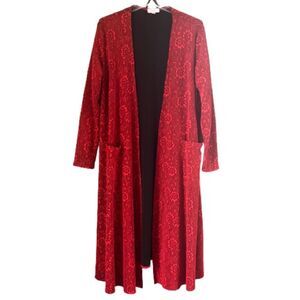 LuLaRoe Red Embossed Textured Oversize Open Front Duster Cardigan Sweater PLUS M
